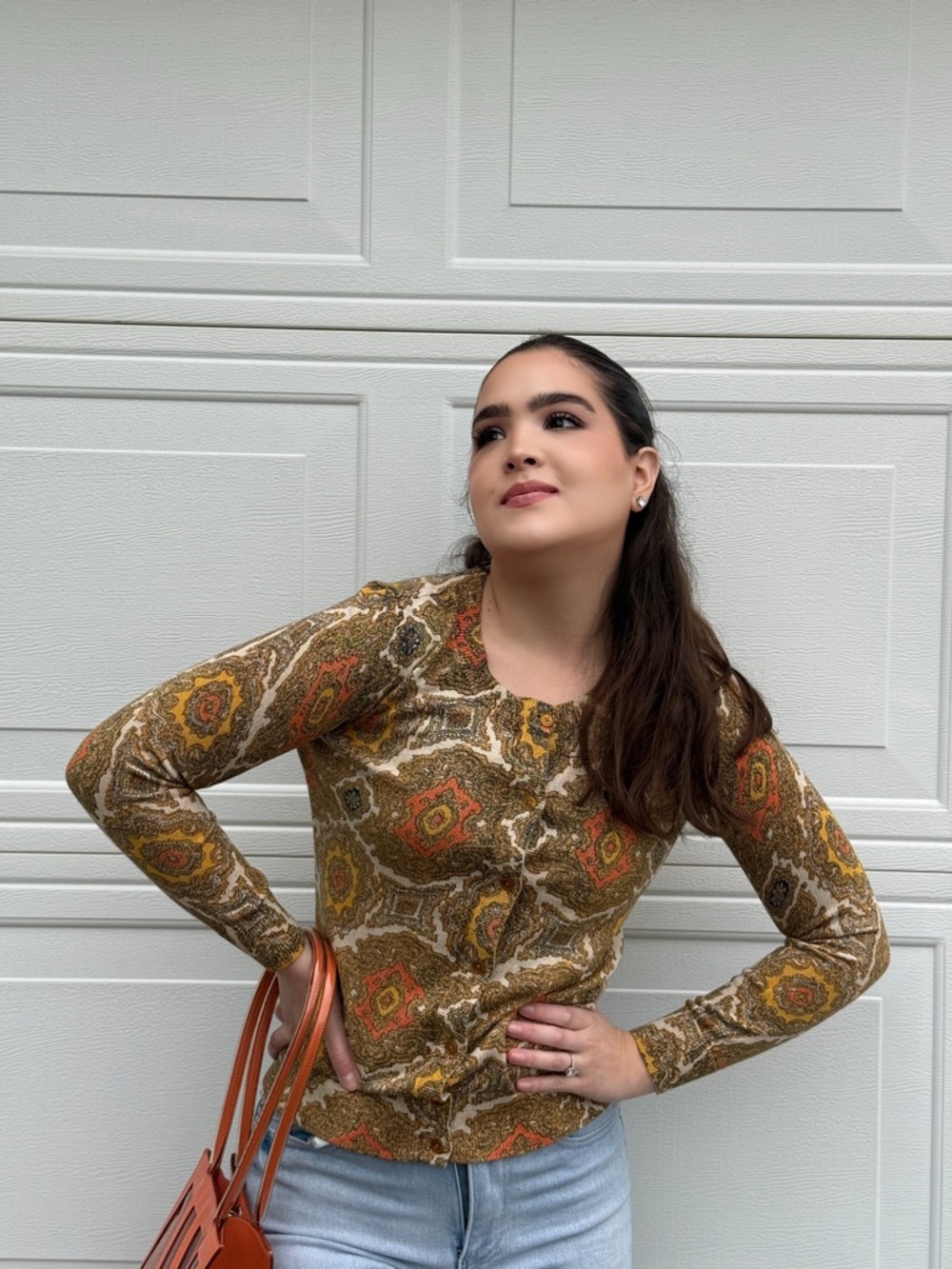 Talbots Tapestry Print Lightweight Cardigan